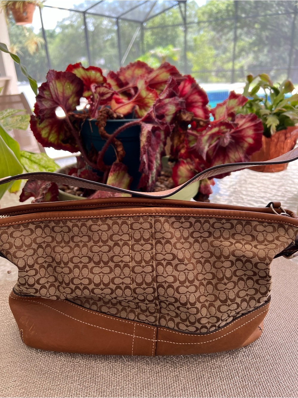 Coach Brown Signature Canvas Shoulder Bag with Leather Tassel - Picture 6 of 9
